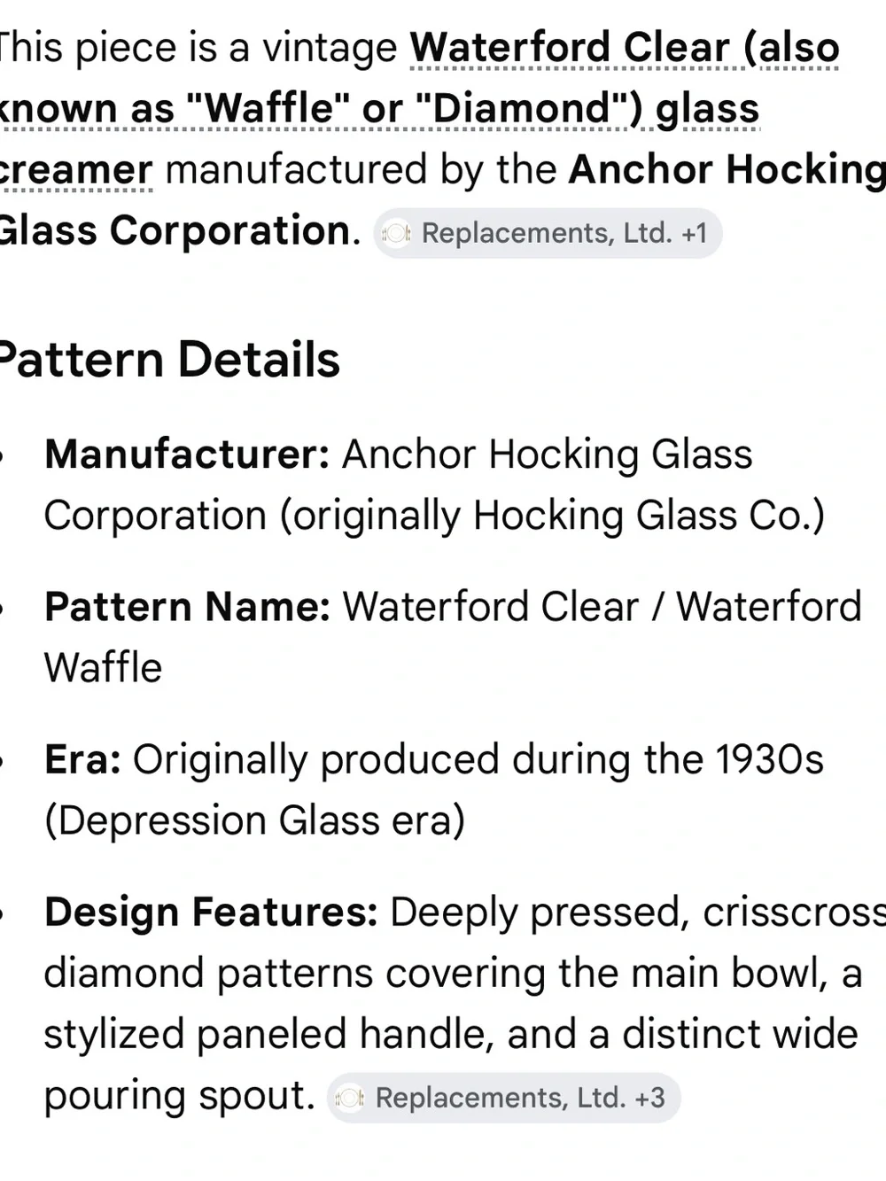 Waterford clear “waffle“ glass creamer